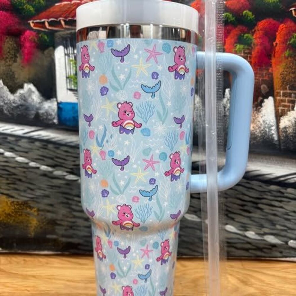 Care Bears–Inspired Ocean Print 40 oz Tumbler with Handle & Straw